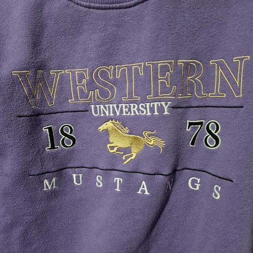 Vintage 90's Western University Crewneck Sweatshirt Mens Medium Mustangs  Purple - Bild 4 von 10