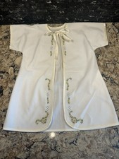 Vintage Baby Jacket Christening Gown Embroidered Satin Trim Flannel Fuzzy