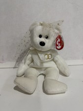 Mrs Retired 2001 White Plush Ty Beanie Babie Bride Wedding Bridal 8in Bear 4364