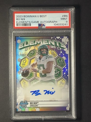 2023 Bowman U Best Bo Nix RC! Elements of the Game Auto 3/75 PSA 9! Pop11! 🔥 - Bild 1 von 3
