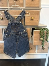 Vintage Baby Guess Denim Bib Snap Overalls Embroidered Initial G Size 18 months