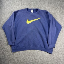 Vintage 90s Nike Sweatshirt 2XL Navy Big Swoosh Pullover Distressed Faded USA