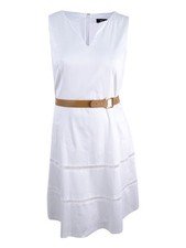 Nine West Women's Belted Split-Neck Dress (16, Ivory) 782418744607