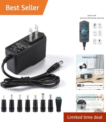 Smart 12V 2A AC Adapter with Intelligent Output: 8 Adaptable Tips Included
