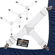 GORILLA GRIP Patent Pending Bed Sheet Holders, Adjustable Elastic White 