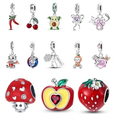 European 925 Silver DIY Charm Fruits Plants Insects Pendant fit Women Bracelet