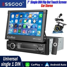 7" Car Stereo Radio Flip Out Single DIN Touch Screen AUX Type C USB with Camera