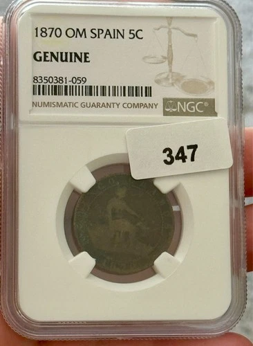 NGC Spain 5 Centimos 1870-OM Provisional Government Bronze #8350381-059