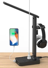 Drevet LED Desk Lamp with Headphone Stand, Desk Light with 1 USB Charging Port