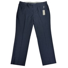 Michael Kors Mens Malone Classic Fit Stretch Plaid Suit Pants Navy Blue 42x32