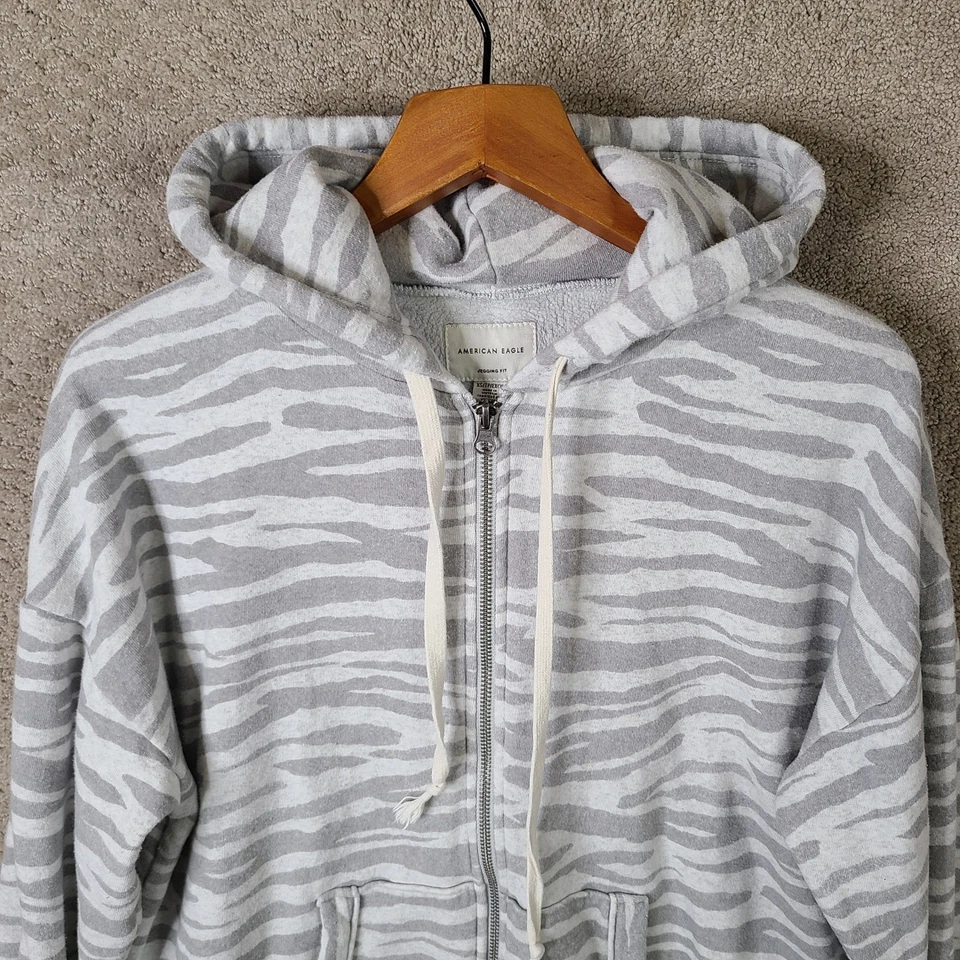 Sudadera con Capucha American Eagle Para Mujer XS Gris Estampado de Cebra Cremallera Completa Talla Grande Jegging Fit Foto 2 de 4