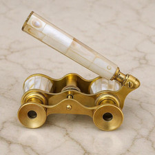 Antique Brass Opera Glasses with Handle Mother of Pearl Theater Binoculars