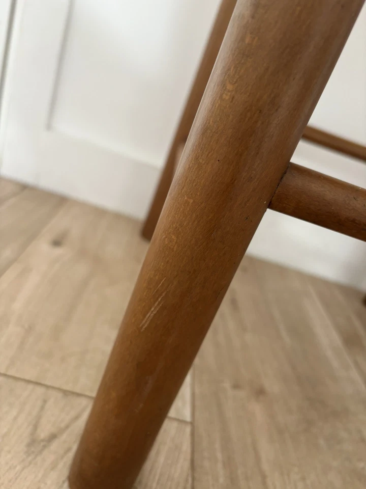 Vintage Lovely Brown Wooden Bar Stool with Rattan wicker woven Seat  - Image 3 of 4