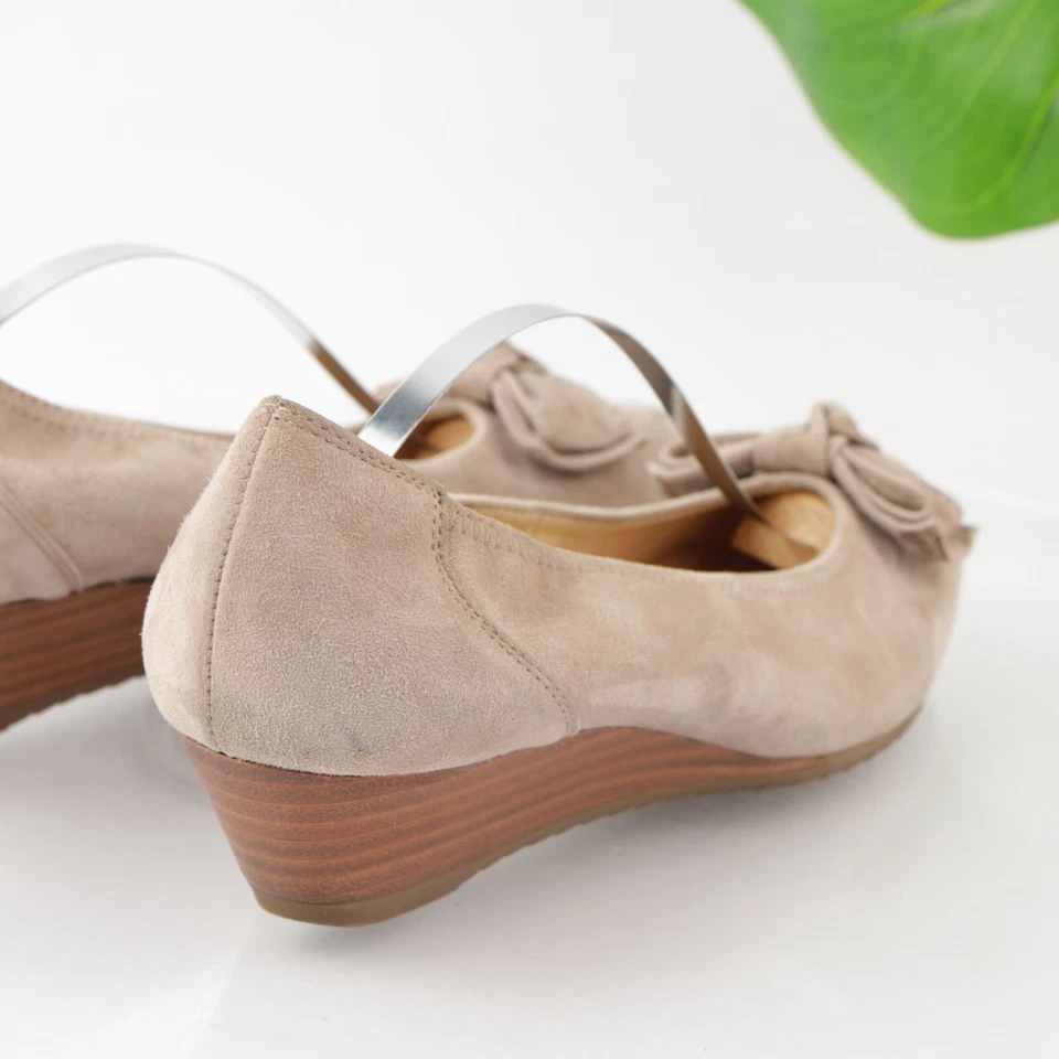 Zapatos sin cordones Paul Green para mujer Nola talla 10 gamuza tostada oro rosa lazos de cuña bajos Foto 3 de 4