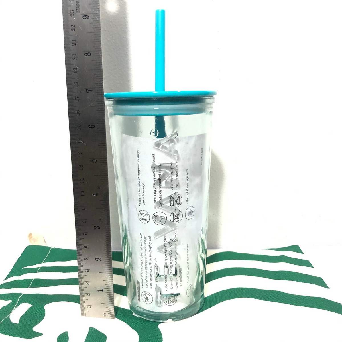 Starbucks TEAVANA Tumbler 16 oz.Glass Cold Cup Blue Recycled 2020