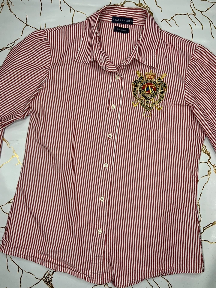 Ralph Lauren Girl Pink White Button Down Shirt Long Sleeves Size Small - Image 2 of 4
