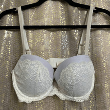 Vintage Victorias Secret Dream Angels Lined Demi White Pearl Sheen Lace Bra 32DD