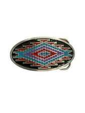 Vtg Southwest Belt Buckle Enamel Red Purple Green Blue