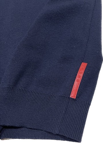 Prada Red Tab Wool / Nylon Knit Jacket Sweater Navy Blue Size 52 EXCELLENT - Picture 6 of 12