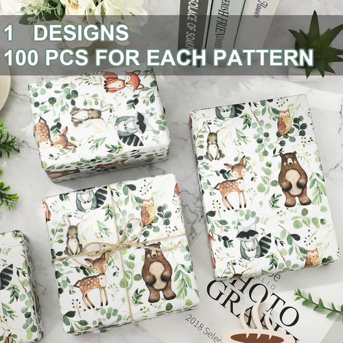 100 Sheets Woodland Animal Tissue Paper Eucalyptus Forest Animal Gift Wrapping P - Picture 3 of 7
