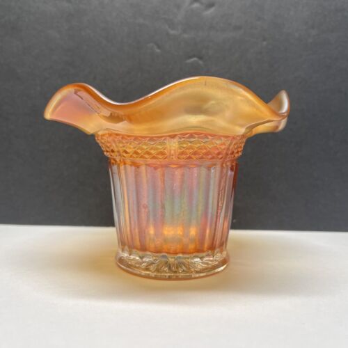 Antique 1900s Carnival Glass Northwood Marigold Lustre Diamond Band Hat Vase - Picture 4 of 12