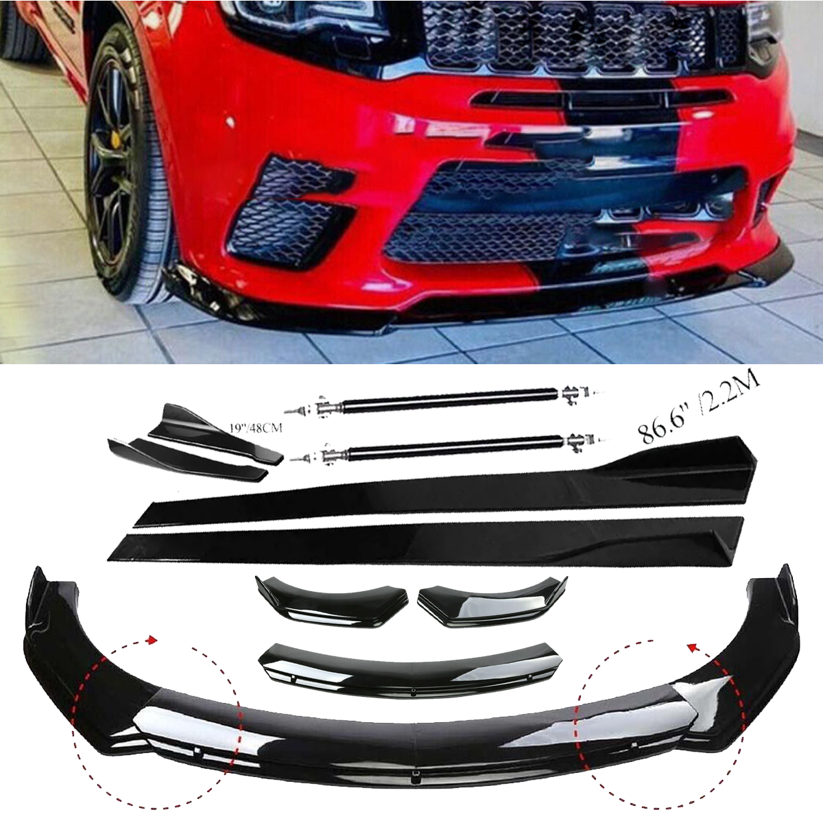 For Jeep Grand Cherokee  Front Bumper Lip Spoiler Splitter Body Kit+Side Skirt