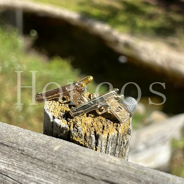 Pistolas calibre .45 gemelos hechos a medida regalo militar para hombre vintage dorado Foto 4 de 4