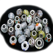 Pack of 10 White MIX Lampwork Murano Glass Beads For Snake Chain Charm Bracelet.
