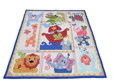 Noah's Ark Handmade Applique Patchwork Embroidered Throw Blanket 52"x57"
