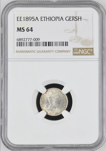 OF153, Ethiopia, Menelik II, 1 Gersh EE1895 A, Paris Mint, Silver, NGC MS64
