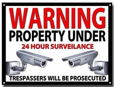 LGE A3 SIZE WARNING PROPERTY UNDER 24 HOUR SURVEILANCE ENAMELLED METAL SIGN.