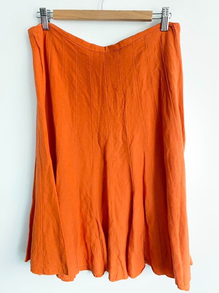 The Works Skirt Womens Size 12 Orange Flared Paneled Zip Flowy Comfy Linen
