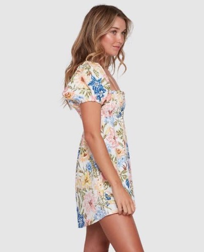 Billabong Dress Mini Your A Dream Size AU 8/US 4 Floral Puff Sleeve Elastic - Picture 5 of 16