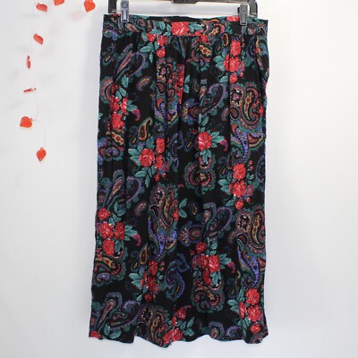 90s black floral and paisley maxi skirt Brand Dimanche New York tag size 10
