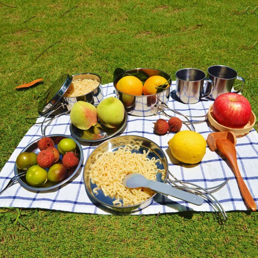 8pc Stainless Steel Cookware Set BBQ Camping Outdoor Hiking Cooking Fry