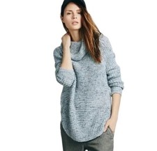 Free People Dylan Oversized XS Sweater Marled Blue Cowl Neck Chunky Wool Blend