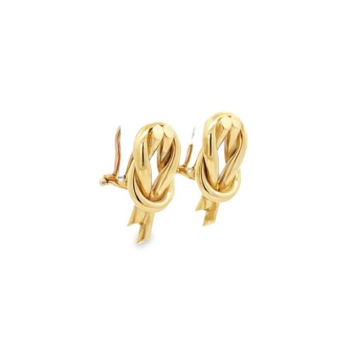 Unique Estate Italian 18K Yellow Gold Polished Interlocking Knot Omega Earring - Picture 2 of 5