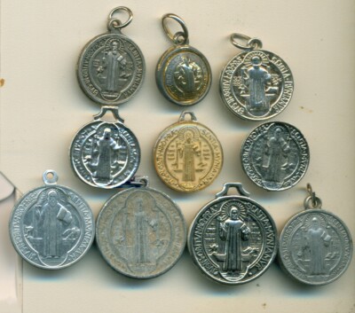 10 DIFFERENT RELIGIOUS MEDALS and MEDALLIONS  - BENEDICTINE BLESSINGS  Lot #4