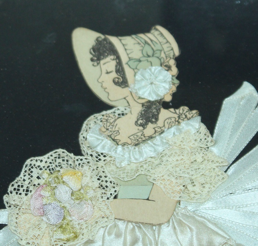 VINTAGE Paper Doll RIBBON ART LADY Framed SATIN RUFFLED GOWN eBay
