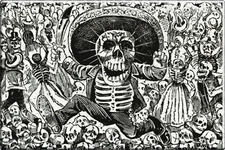 Magnet - Calaveras Oaxaquena Posada Dancing Skeletons Sword Vintage Repro 3" New