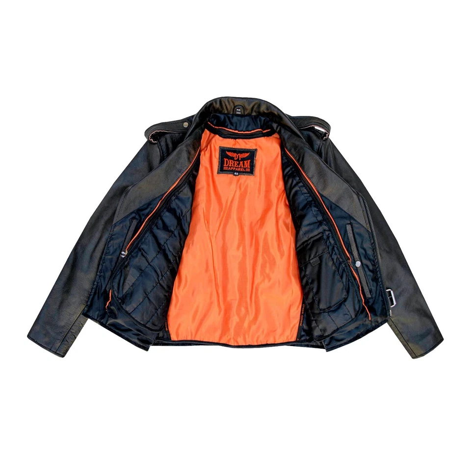 Chaqueta de moto de cuero marrón retro para hombre águila en relieve transporte oculto Foto 3 de 4