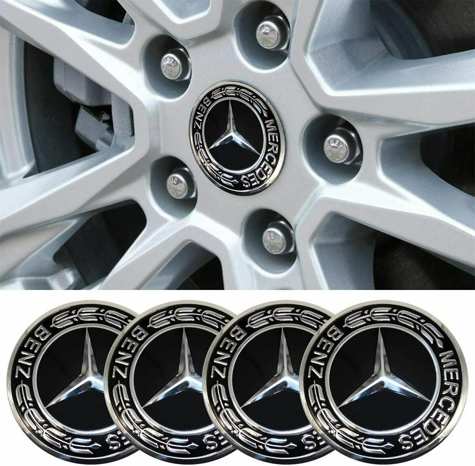 4Pcs Fit Mercedes Benz 75mm Hubcaps Wheel Center Caps Rim Emblem logo Black - image 4 of 4