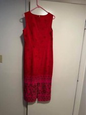 Elegant Red and Pink Floral Embroidered Dress