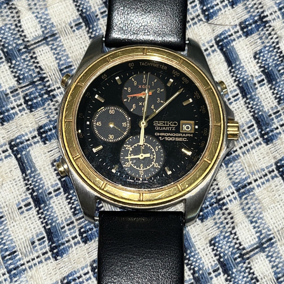 稼働 SEIKO 腕時計 クロノグラフ 1/100 7T52 ヴィンテージ672 Vintage Seiko Panda 7T52-7A09 1/100 Chronograph Men's Watch