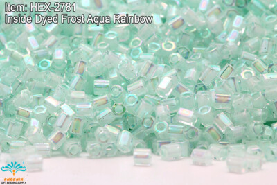 Miyuki Hexagon 2 Cut 11/0 Inside Dyed Frost Aqua Rainbow Hex-2781