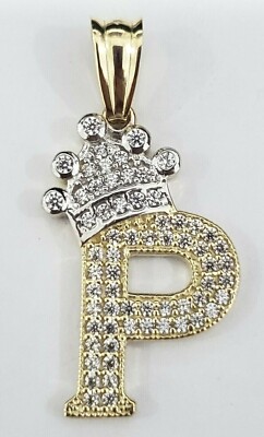 2Ct Round Cut Lab Created Diamond Crown Letter ''P Pendant 14k Yellow Gold Plated