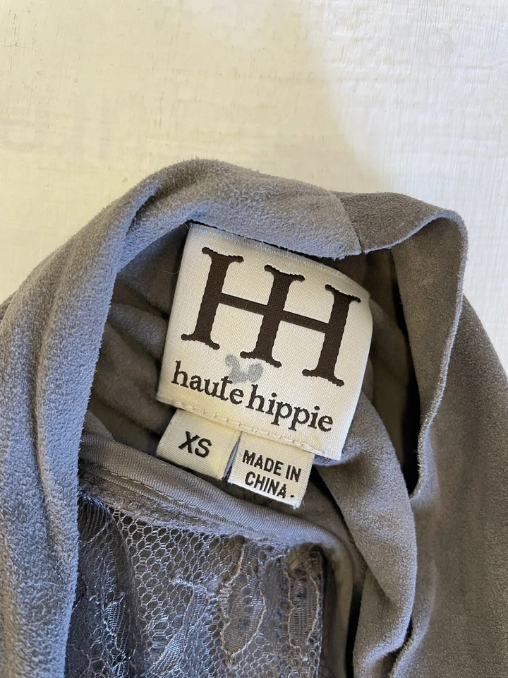 Haute Hippie Suede & Lace Panel Drape Shrug Jacket in Gray Size XS $395 - Image 4 of 4