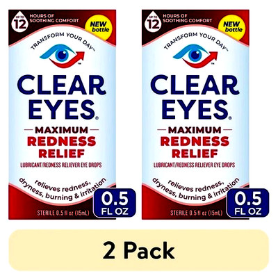 Clear Eyes, Maximum Redness Relief Eye Drops, 0.5 Fl Oz (Pack of 2) EXP 04/2027