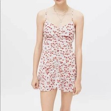 Urban Outfitters Floral Polka Dot Ruched Mini Dress White Red Medium
