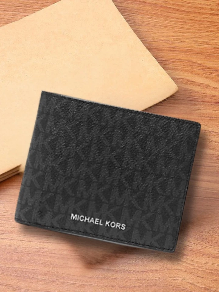 Michael Kors Men Black MK Signature Billfold Card Bifold Wallet with Passcase - Image 4 of 4
